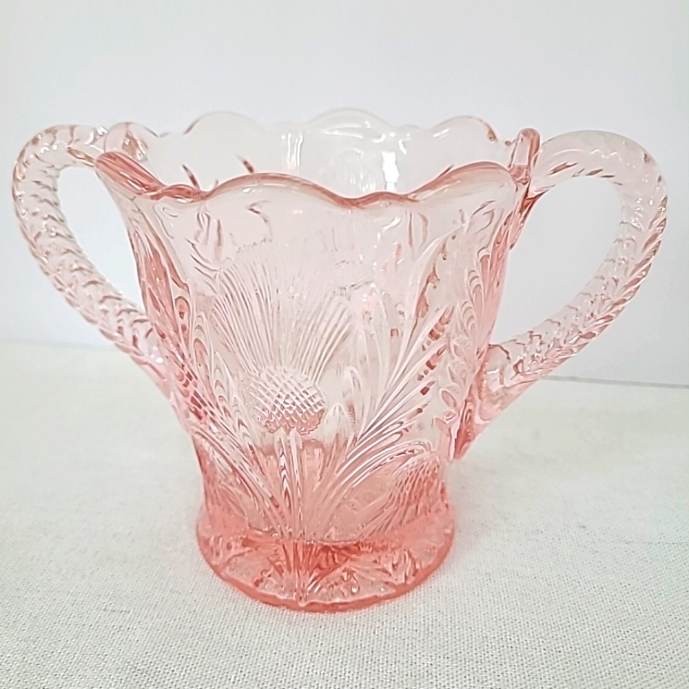 Vintage Mosser Glass Inverted Thistle Sugar Bowl Passion Pink